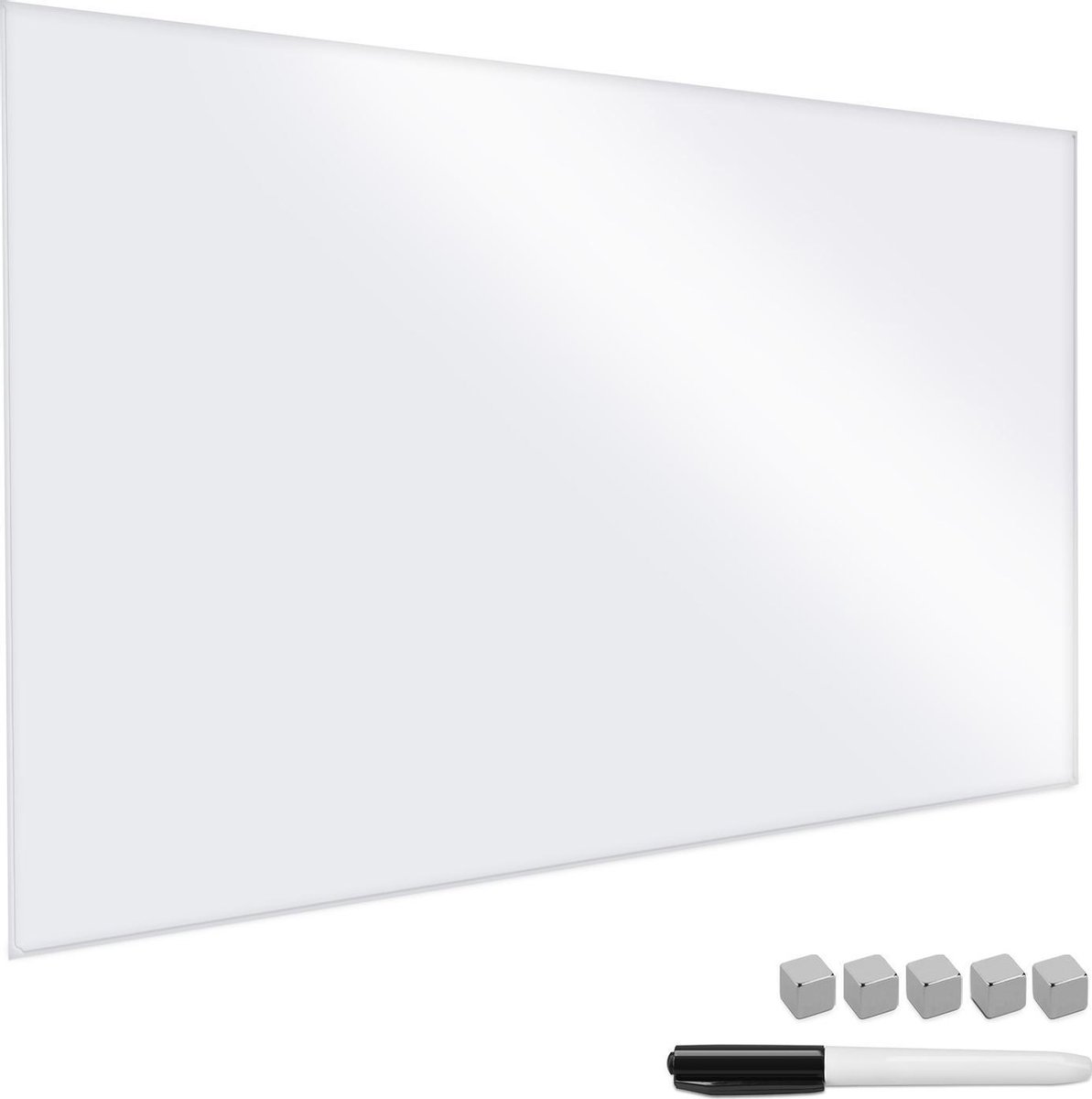 Magnetisch glasbord zuiver wit - 90 x 60 cm uitwisbaar - Notitie whiteboard voor Muur, Keuken, Kantoor - Inclusief markers en magneten - Navaris
