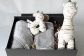 Giftbox ZaZa Zebra, cadeau geboorte jongen/meisje, zebra knuffel, badcape, slab, kraamcadeau, kraammand