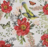 Servetten Bird and Roses 33 x 33 cm