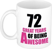 72 great years of being awesome cadeau mok / beker wit en roze