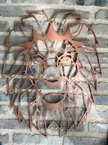 Wand- muurdecoratie van hout / Leeuw 2 / maat M / 60 / geometrisch / dier / dierenkop / roestkleur