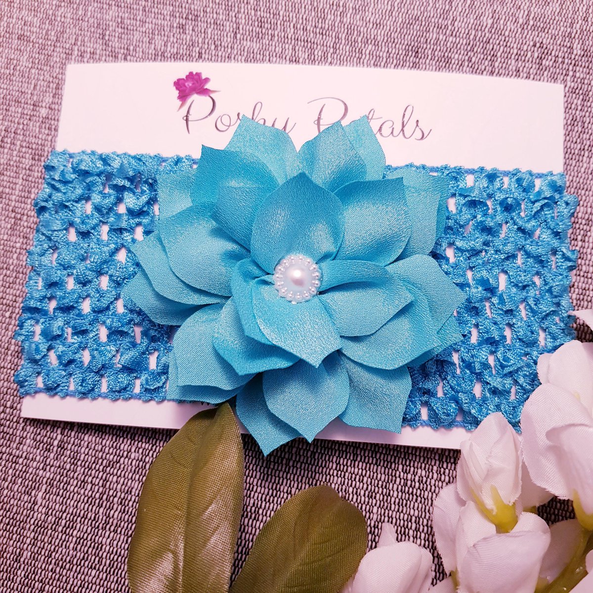 Poshy Petals Grote Lotus Haarband Aqua Blauw voor Meisjes/Baby's