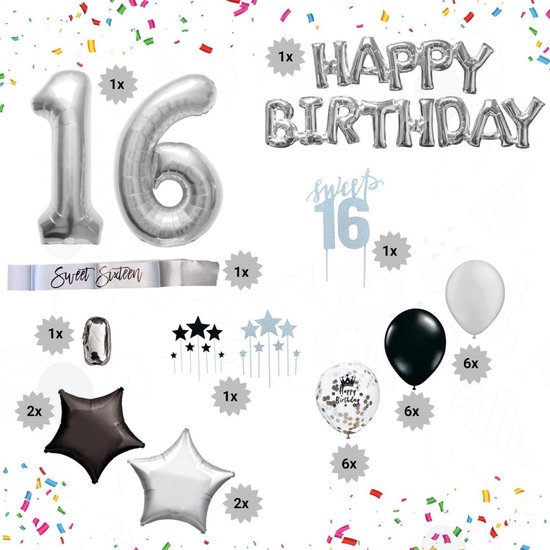 16 Jaar Verjaardag Versiering Zilver - Sweet 16 - -... | bol.com