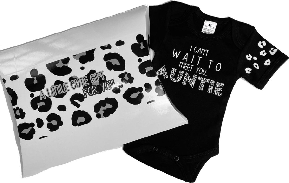 Baby romper en cadeau doosje-I can't wait to meet you auntie-february-Maat 56-Zwangerschaps bekendmaking Baby romper en cadeau doosje-I can't wait to meet you auntie-february-Maat 56-Zwangerschaps bekendmaking