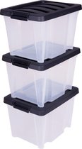 IRIS Handybox Opbergbox - 15L - Kunststof - Transparant/Zwart - Set van 3