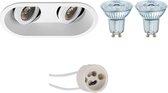 LED Spot Set - OSRAM Parathom PAR16 930 36D - Pragmi Zano Pro - GU10 Fitting - Dimbaar - Inbouw Ovaal Dubbel - Mat Wit - 3.7W - Warm Wit 3000K - Kantelbaar - 185x93mm - BES LED