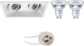 LED Spot Set - Pragmi Zano Pro - GU10 Fitting - Inbouw Rechthoek Dubbel - Mat Wit - Kantelbaar - 185x93mm - Philips - CorePro 840 36D - 4W - Natuurlijk Wit 4000K - Dimbaar - BSE