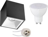 Opbouwspot Set - Aigi - Pragmi Cliron Pro - GU10 Fitting - Opbouw Vierkant - Mat Zwart/Wit - 8W - Helder/Koud Wit 6400K - Verdiept - 90mm - BSE