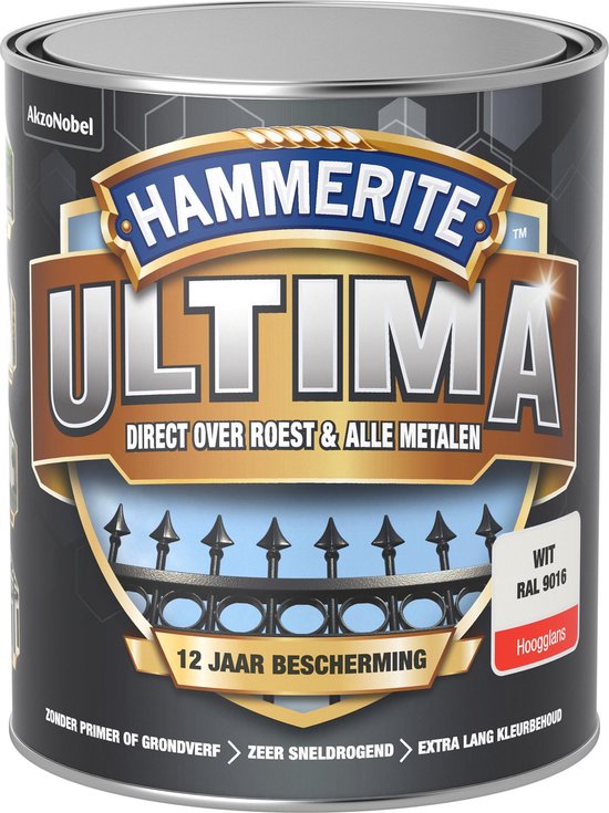Hammerite Ultima Metaallak - Hoogglans - Wit / RAL9016 - 750 ml