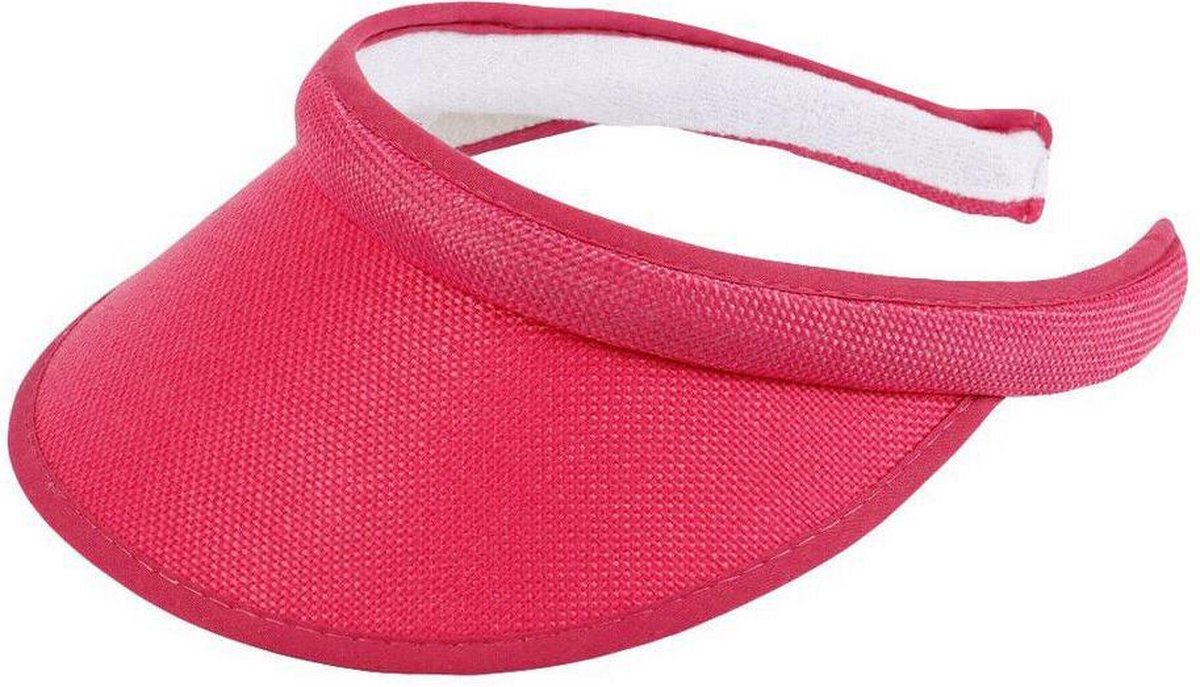Klem zonneklep zonnepet met brede rand kleur roze pink maat one size