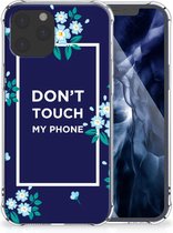 Coque Antichoc iPhone 12 Pro Max Coque Smartphone avec Bord Transparent Fleurs Blue Ne Touchez Pas Mon Téléphone