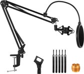 UPLY Microfoon Arm - Inclusief Popfilter en Shockmount - Zonder Microfoon - Boom Arm - Mic Stand - Statief - Opvouwbaar - 360 Graden - Zwart