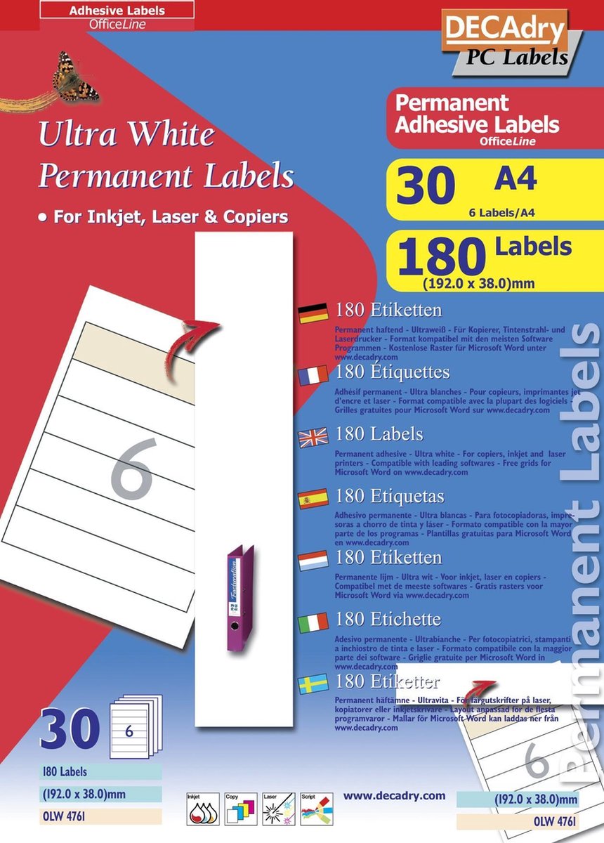 Decadry Etiketten / Labels 192 x 38 mm