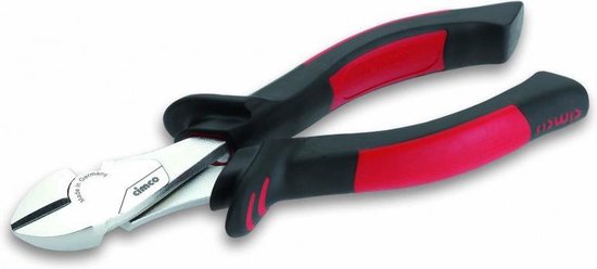 Cimco zijkniptang met zilverkleurige kop en ergonomische zwart-rode handgrepen.