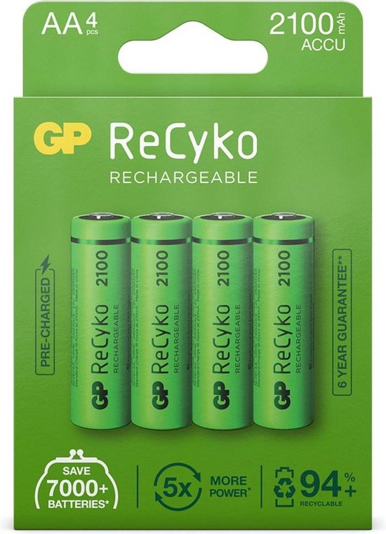 GP ReCyko Rechargeable AA batterijen - Oplaadbare batterijen AA (2100mAh) -  4 stuks | bol.com