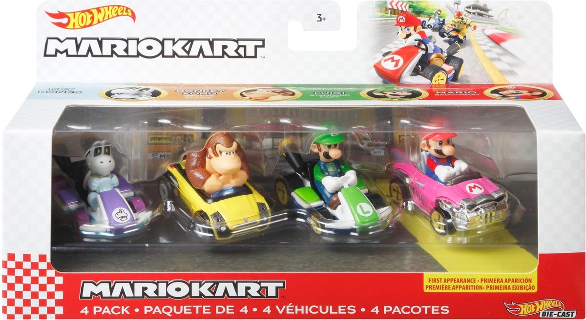 Hot Wheels Mario Kart-The-Cast Auto's In Een 4-pack Met 1 Exclusief Verzamelaarsmodel Speelgoedautos 21444132