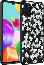 iMoshion Hoesje Geschikt voor Samsung Galaxy A41 Hoesje Siliconen - iMoshion Design hoesje - Wit / Zwart / White Flowers