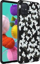 iMoshion Design voor de Samsung Galaxy A71 hoesje - Bloem - Wit / Zwart