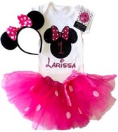 Minnie Mouse, verjaardagset, 1 jaar, pink, tutu, eigen naam, diadeem (mt 80/86)