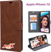 EmpX.nl iPhone 12 Bruin Boekhoesje | Portemonnee Book Case voor Apple iPhone 12 Bruin | Flip Cover Hoesje | Met Multi Stand Functie | Kaarthouder Card Case iPhone 12 Bruin | Beschermhoes Slee