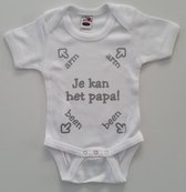 Romper met tekst | maat 68 | Je kan het papa | Wit