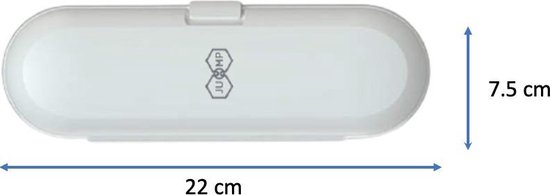 Wit reisetui voor elektrische tandenborstel, 22 cm lang en 7.5 cm breed.