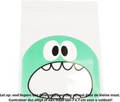 50 Uitdeelzakjes Monster Design Groen 7 x 7 cm met plakstrip - Cellofaan Plastic Traktatie Kado Zakjes - Snoepzakjes - Koekzakjes - Koekje - Cookie Bags Monster