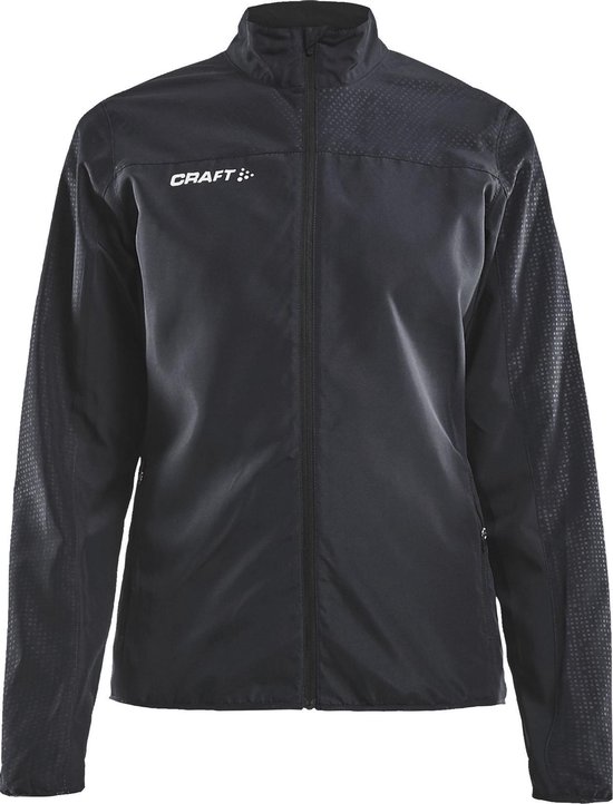 Zwarte Craft sportjas met ronde kraag en getextureerde schouder- en mouwpanelen.