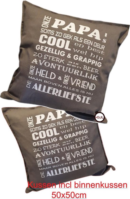 Sierkussen - Kussen Papa Spreukenkussen Cadeau Geschenk Verjaardag Spreuken Spreuk Quote Decoratie Katoen Tekst Handgemaakt