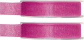 2x Hobby/decoratie fuchsia roze organza sierlinten 1,5 cm/15 mm x 20 meter - Cadeaulint organzalint/ribbon - Striklint linten roze