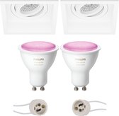 Pragmi Domy Pro - Inbouw Vierkant - Mat Wit - Verdiept - Kantelbaar - 105mm - Philips Hue - LED Spot Set GU10 - White and Color Ambiance - Bluetooth