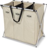 Wasmand met 3 vakken, sorteerder - wasmand voor vuile was - licht donker gekleurd design - wasbox 65x38x55cm in crème