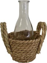 Decoratieve glazen fles in mand van 100% zeegras