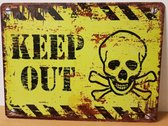 Keep Out doodshoofd Reclamebord van metaal 33 x 25 cm METALEN-WANDBORD - MUURPLAAT - VINTAGE - RETRO - HORECA- BORD-WANDDECORATIE -TEKSTBORD - DECORATIEBORD - RECLAMEPLAAT - WANDPL