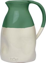 Dutchdeluxes - Karaf - Keramiek - Wit/Groen - Rond ⌀13,5 cm x - 24 cm - Dented Jug