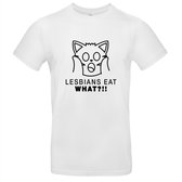 Lesbians eat, what!? Heren t-shirt | relatie | vrouwen | getrouwd | eten  | cadeau | Wit