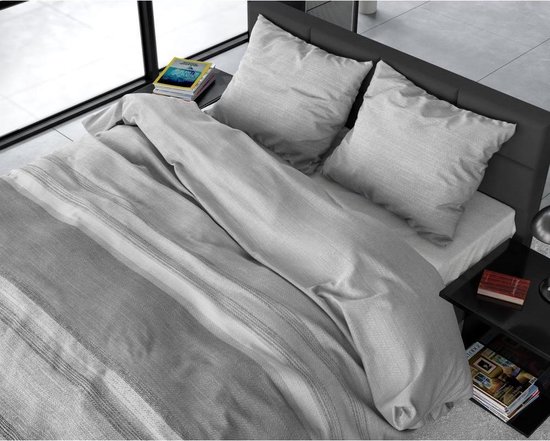 Sleeptime Flanel Stone Stripe - Dekbedovertrekset - Lits-Jumeaux - 240x200/220 + 2 kussenslopen 60x70 - Grijs van Merkloos — afbeelding 4