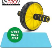 Improv Fitness Wheel Geel - incl Knie Mat - Buikspier wiel - Gewichten - Fitness - Sporten - Buikspier - Fitness Mat - Ab Wheel - Roller - trainingswiel - fitness roller