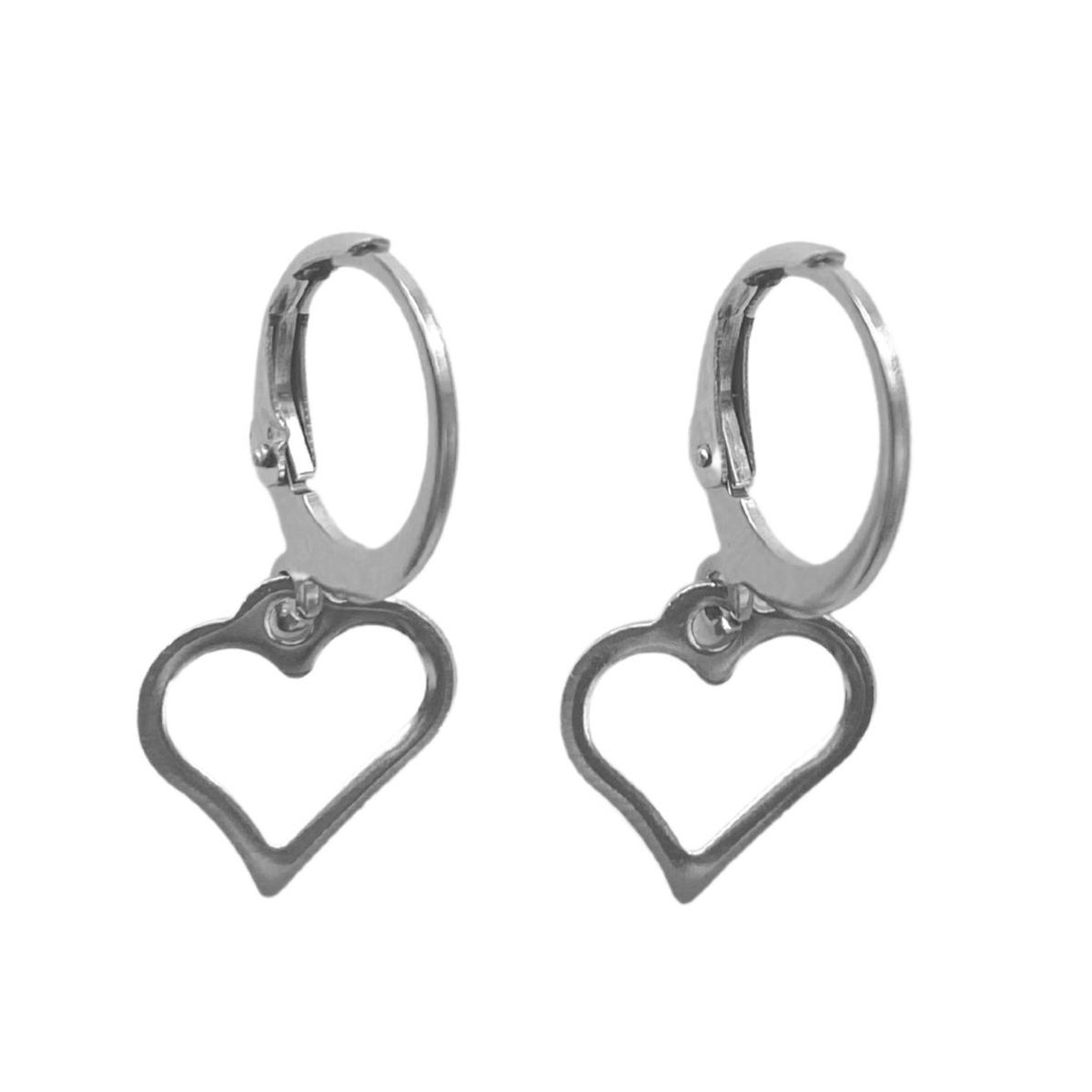Oorbellen - zilveren oorbellen - oorbellen hangend hart - hart oorbellen - hartje oorbellen - rvs oorbellen - stainless steel oorbellen -zilveren hart oorbellen - valentijnsdag sieraden - sieraden oorbellen - cadeau - clasp oorbellen - oorbellen hart
