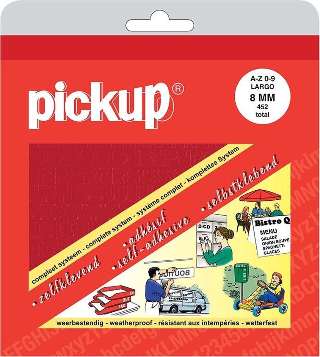 Pickup plakletters en plakcijfers boekje Largo rood - 8 mm