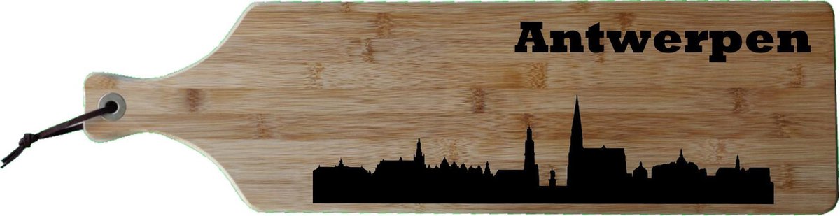 Borrelplank Antwerpen - Havenstad - Vlaanderen - Bamboe hout - 17x63cm - Serveerplank
