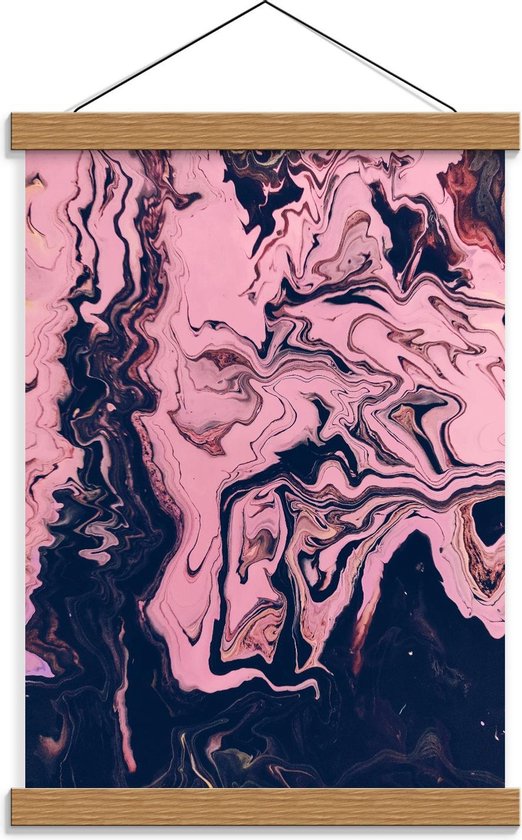 Schoolplaat – Abstracte Kunst Roze/Zwart - 30x40cm Foto op Textielposter (Wanddecoratie op Schoolplaat)