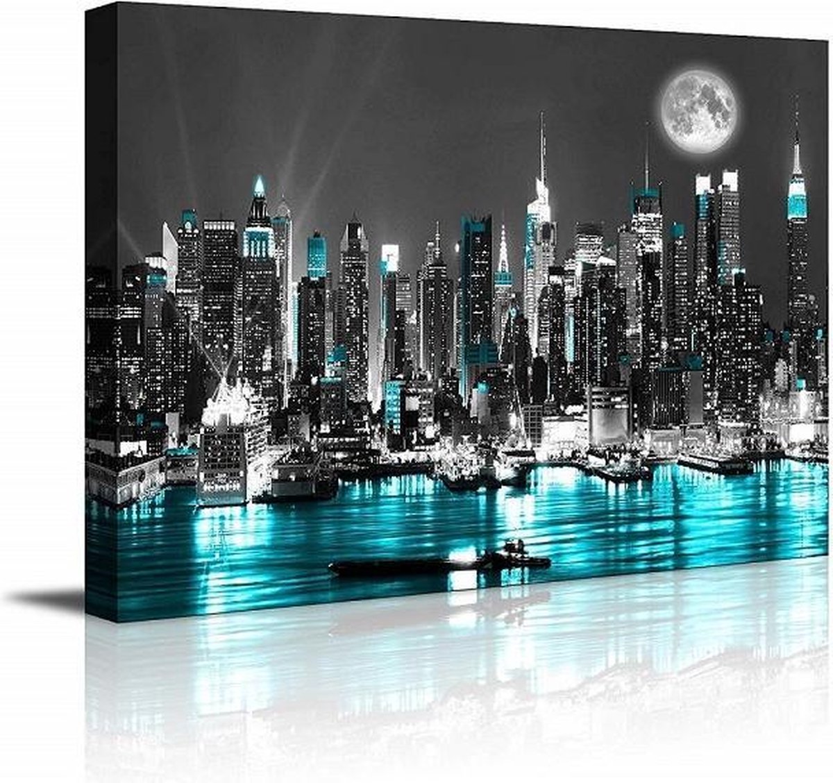 karo-art Schilderij - New York Blauwe Nacht, 80x60 Multikleur