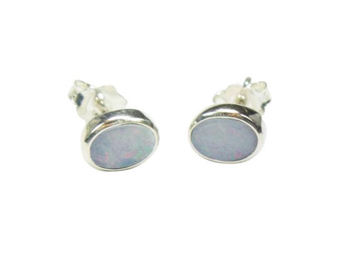 Zilveren knop oorbellen Opaal 925 zilver