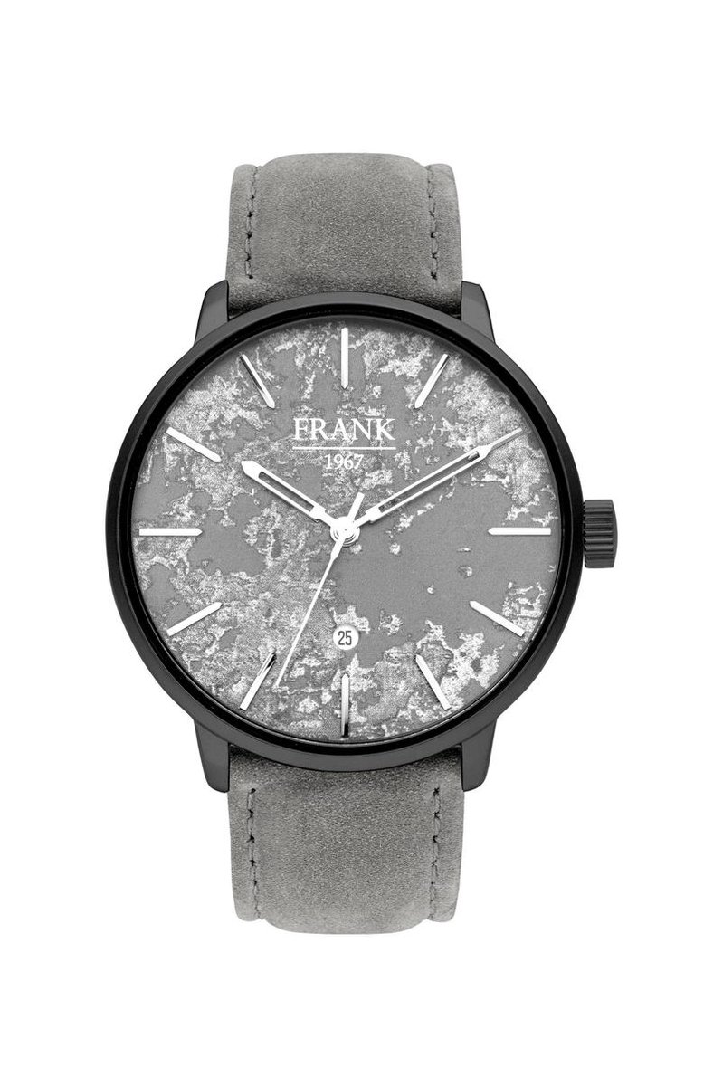 Frank 1967 7FW 0020 Metalen Horloge met Leren Band -Doorsnee 47 mm - Grijs