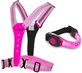 Gato Sports LED USB Safer Sport vest -Hardloop verlichting – Hot pink Plus Ledarmband Paars