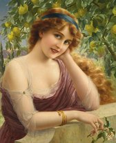 Emile Vernon, Fille Au Citronnier, 1913 op canvas, afmetingen van dit schilderij zijn 100 X 150 CM