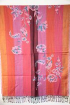 Cashmere wollen dames sjaal in oranje roze en bordeaux met borduurwerk in roze 70 x 180 cm