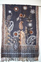 1001musthaves.com Donker blauwe wollen dames sjaal met borduurwerk 70 x 180 cm