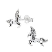 Joy|S - Zilveren Pegasus oorbellen geoxideerd - gevleugelde paard